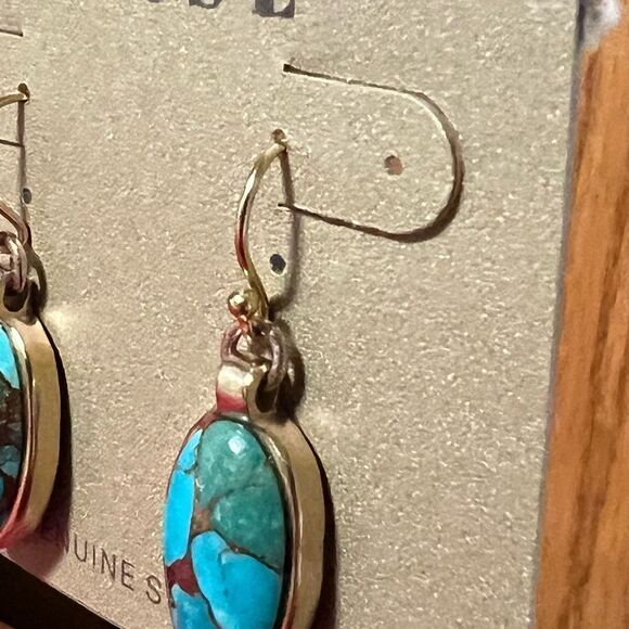NWT Barse Genuine Stones Dolce Teal Blue Turquoise Matrix Golden Drop Earrings - Picture 5 of 6
